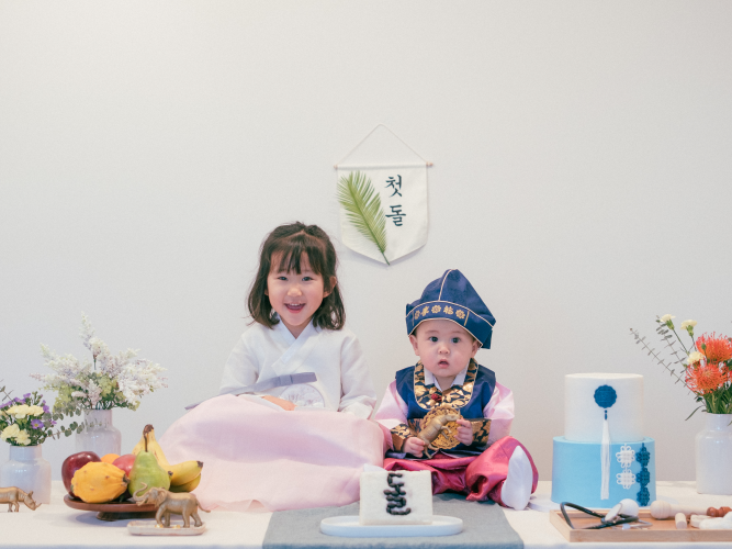 Kaylee and Myles at Myles' traditional first birthday celebration